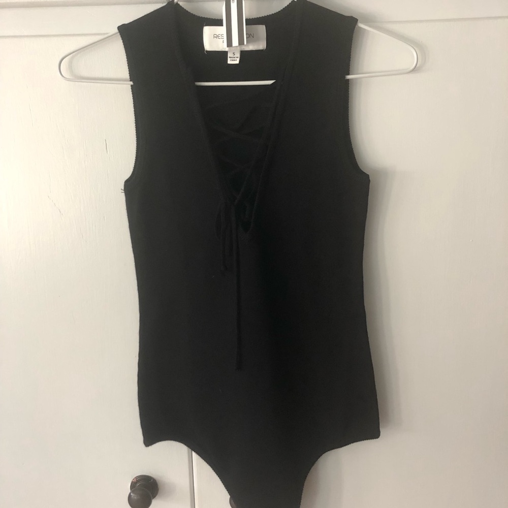 Black tie up body suit